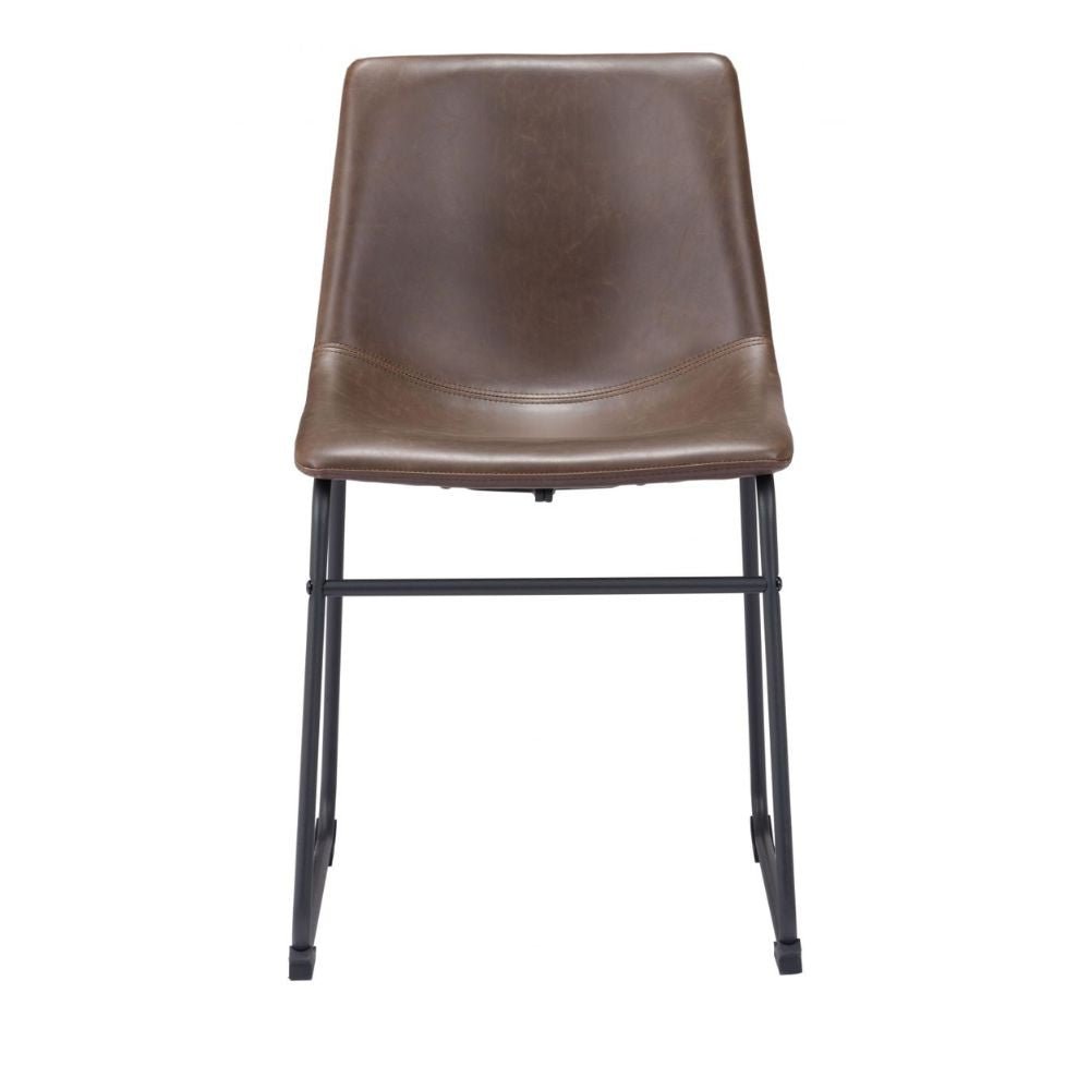 Silla comercial Zuo Vintage Espresso tapizada en marrón con base metálica negra mate