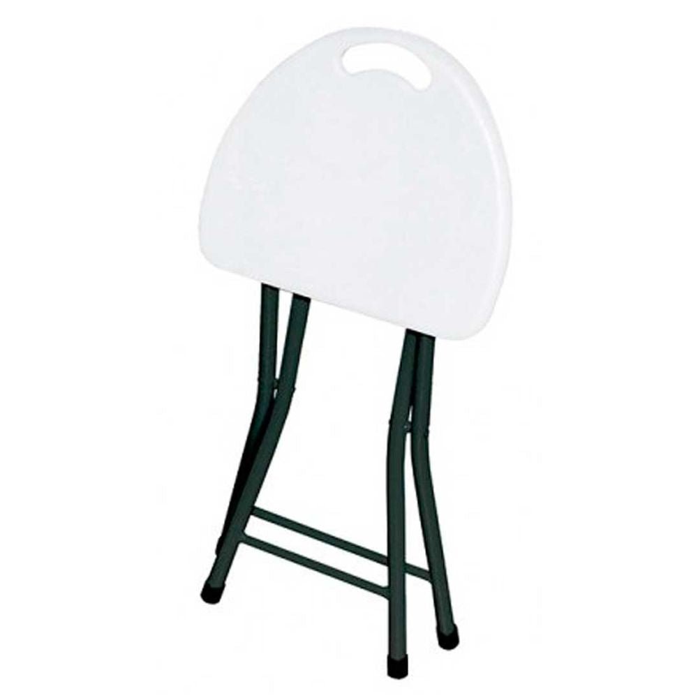 Taburete plegable Resol Easy Stool en polietileno de alta densidad blanco con estructura de acero negro